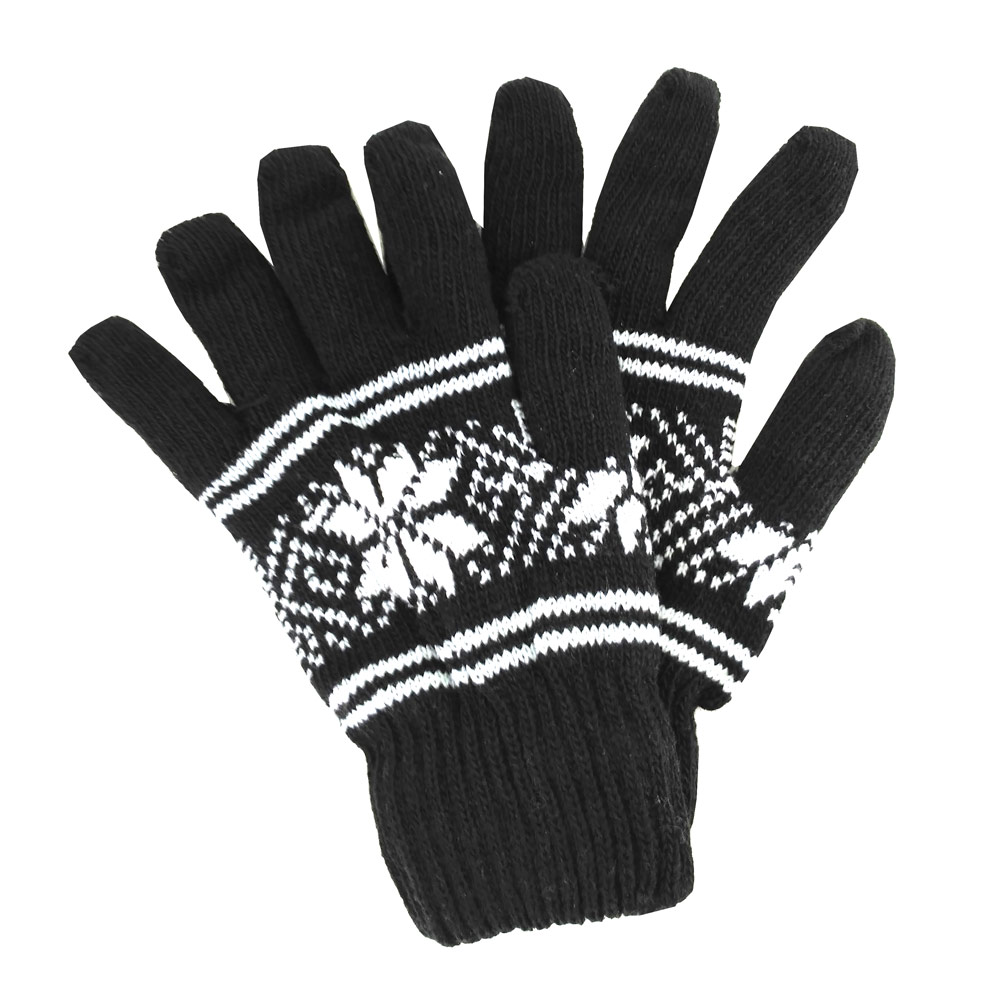 Ανδρικά γάντια πλεκτά μαύρα με σχέδιο
