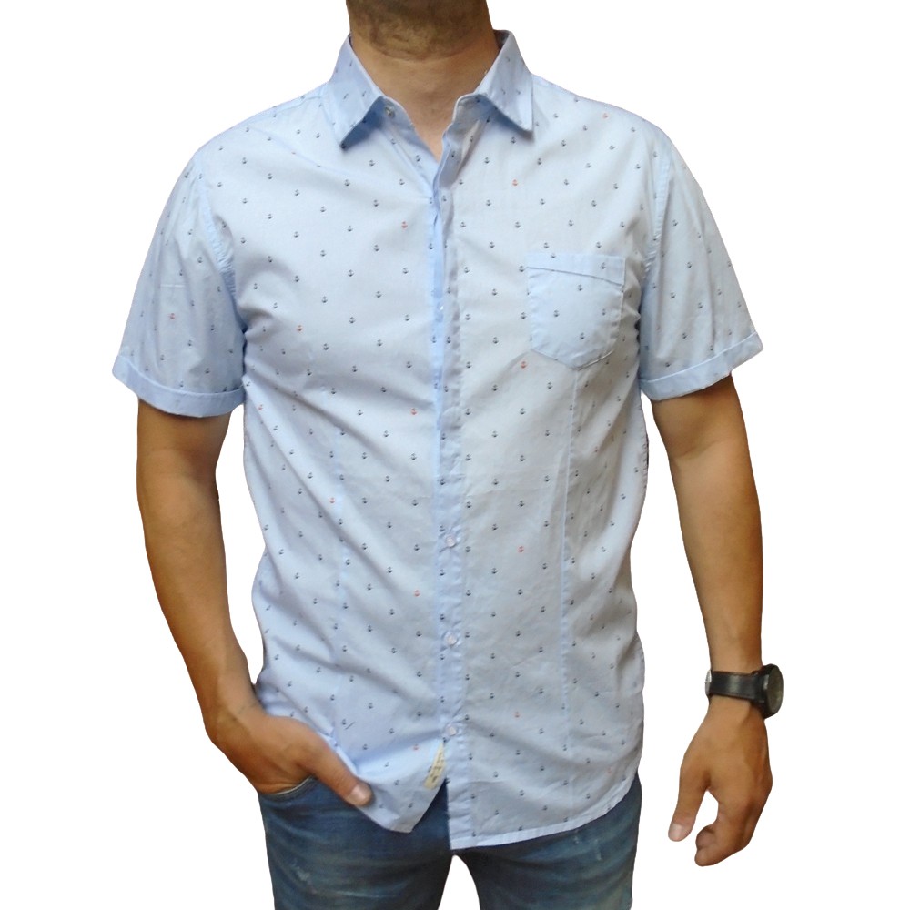 Ανδρικό πουκάμισο κοντομάνικο γαλάζιο με σχέδιο