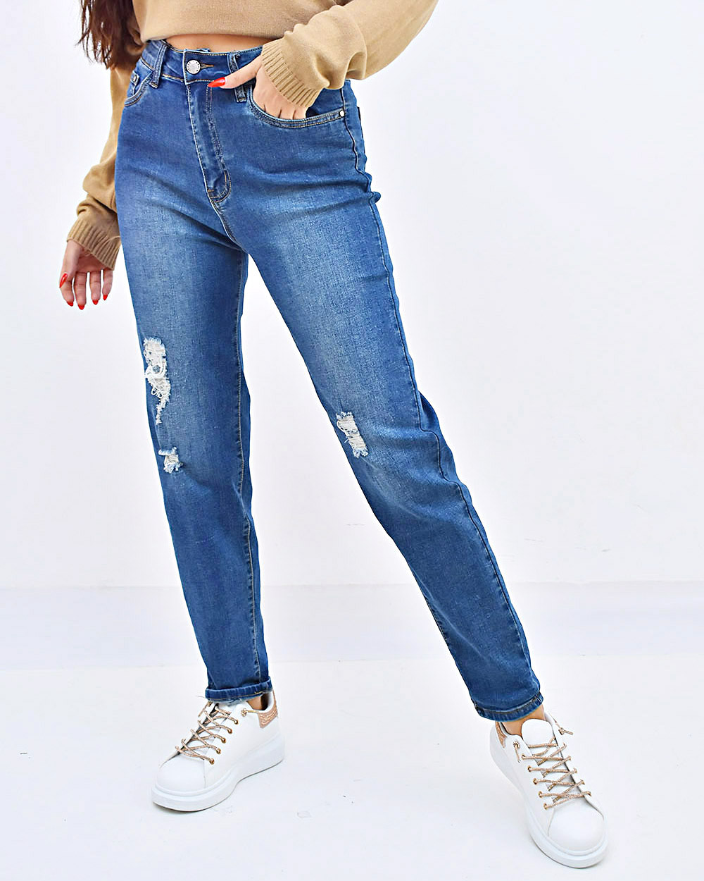 Γυναικείο Παντελόνι τζιν μπλε με σκισίματα
