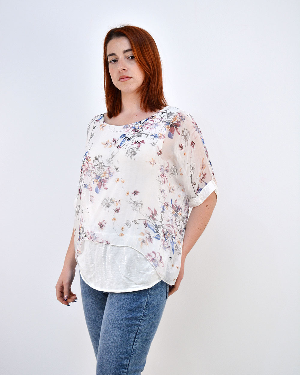 Beltipo Γυναικεία Μπλούζα Λευκή Floral Silk φωτογραφία